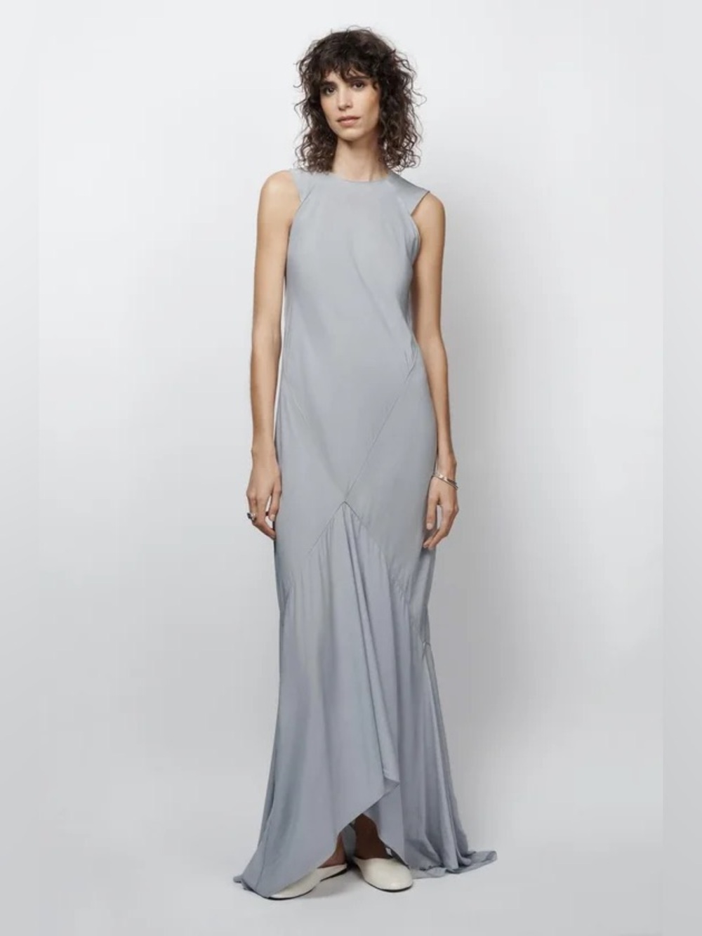 Zara Sleeveless Light Gray Maxi Evening Wedding Dress